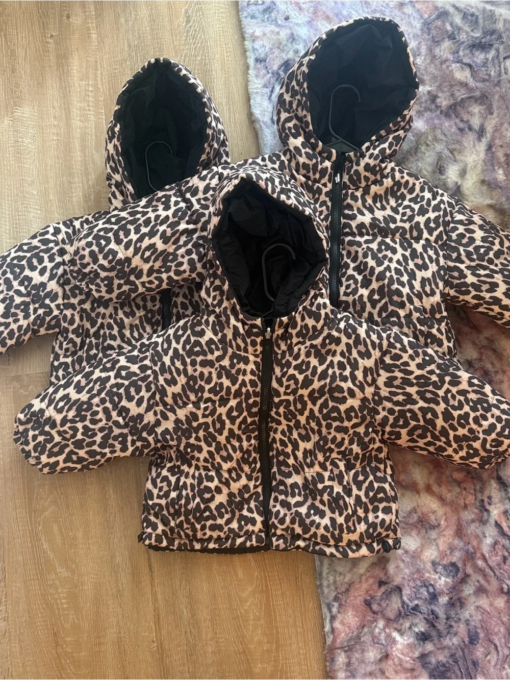 Leopard Print Puffer Jacket with Hood - Tan/Black NWOT